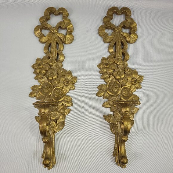 Syroco 4089 Dart Wall Sconce 18" Set Plastic Vintage 1969 Pair Candle Holders - Picture 1 of 3